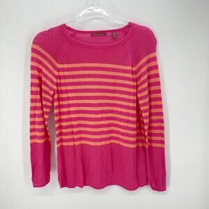 525 America Womens Sweater Size M Pink Striped Light Knit Love Swifty Layer